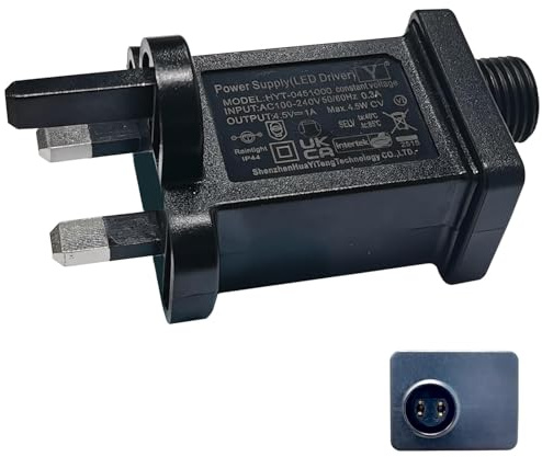 Flomiara Transformer Plug for Christmas Lights, Led Transformer, IP44 Waterproof Replacement Plug, Indoor Outdoor Lights Power Supply for Xmas Lights, Net Lights, Icicle Lights (4.5v 4.5w)