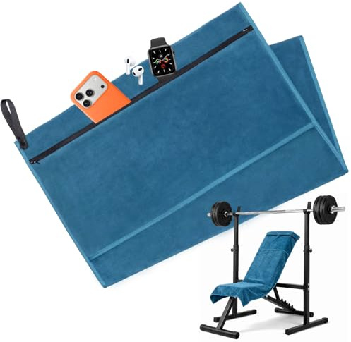 QKJEM 135 X 50 cm Gym Handtuch Fitnessstudio Pfauenblaues Fitness Handtuch | Fitness Handtuch mit Reißverschlussbeutel Belüftetem Saugfähig Schnelltrocknend rutschfest für Fitnessstudio Reisen Sauna
