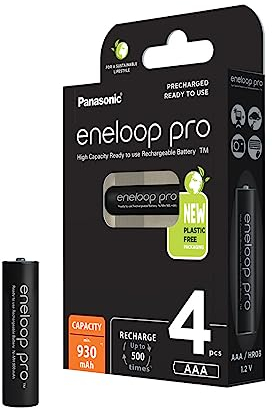 Panasonic eneloop pro, Ready-to-Use Ni-MH Akku, AAA Micro, 4er Pack, min. 930 mAh, 500 Ladezyklen, mit extrastarker Leistung und geringer Selbstentladung, wiederaufladbare Akku Batterie