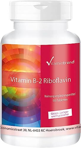 Vitamintrend Vitamin B2 Riboflavin 100mg, 180 Tabletten, hochdosiert, Nahrungsergänzungsmittel vegan ohne Magnesiumstearat, in Deutschland hergestellt