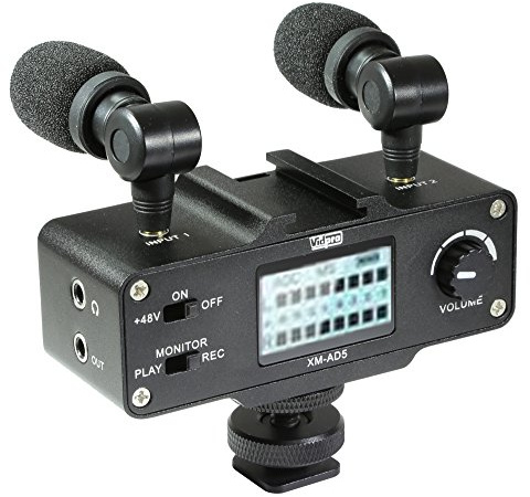 Vidpro XM-AD5 Mini Pre-Amp Smart Mixer with Dual Condenser Microphones - Designed for DSLR's, Video Cameras and SmartPhones