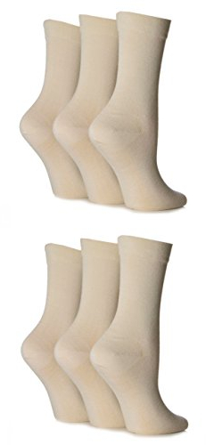 SockShop Ladies 6 Pair Socks - Soft, Breathable & Cooling Bamboo Socks with a Gentle Comfort Cuff in Plains and Stripes, Bright and Colourful Multipack Natural 4-8