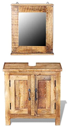 vidaXL Mueble de Lavabo con Espejo Madera de Mango Maciza Set Tocador de Baño