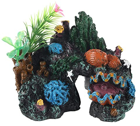 Aquarium Dekoration Aquarium Ornament mit Höhle Bunte Kunstharz Korallenriff Höhle View Dekor Versteckt Höhlen Aquarium Dekoration, 13 x 8 x 9,5 cm