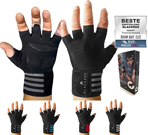 BLACKROX Träningshandskar jämförelsevinnare fitnesshandskar med handledsstöd män och kvinnor, handskar för styrketräning, träningshandskar, bodybuilding (svart, M)