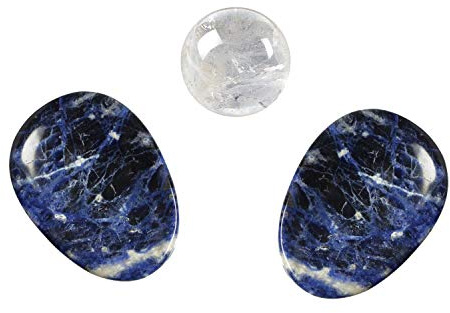 Lapis Vitalis Augensteine Set Sodalith - Hochwertige Edelsteine - Stein-Set für Behandlungen & Massage - Edelsteine Set inkl. Massagekugel aus Bergkristall & Anleitung - Mineralien Steine