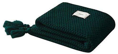 AUSTINCIAGA Decke aus Strick, Plaid, Sofa, Tagesdecke, Tischdecke, Tagesdecke, nordisch, warm, weich, mit Fransen, handgefertigt, für Strand, Picknick, alle Jahreszeiten (Dunkelgrün, 100 x 150 cm)