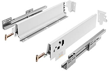 GTV - Modern Box Schublade I L=350mm H=83 mm I Weiss I Leises Schließen I Belastung bis zu 40 kg I Einfache Installation I Synchronisation des Fahrweges der Führungen I PB-D-KPL350A1
