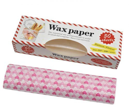 Food Wrapping Paper 50 Sheets Wax Paper Grease Proof Waterproof Baking Parchment with Heart Pattern Non-Stick Beeswax Wraps Paper Liners Tissue for Bread Sandwich Burger Gift 218 x 250mm