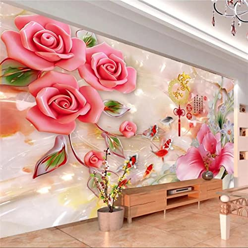 YABAOST Papier Peint Photo 3D Optique 200X100Cm Trompe L Oeil | Déco Mural Tableaux Muraux Photo Rose Mode Fleurs Mural Décor Motif Poster Géant Stickers Muraux Optique Fond Effet