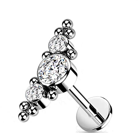 Paula & Fritz® Push-In Labret Piercing Zirkonia Titan-IUM Grade 23 Kugel Piercing Mehrfarbig 1-mm 1,2-mm Stab-Dicke Madonna Medusa Monroe Knorpel