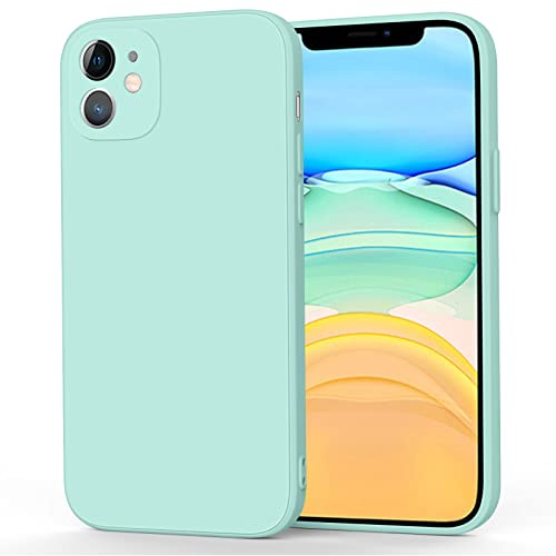 AK Coque en Silicone pour iPhone 11 (2019), 6,1-Pouces, Étui de Protection Complète du Corps au Toucher Soyeux, Housse Doublure Douce en Tissu Microfibre, Anti-Chocs(Cyan)