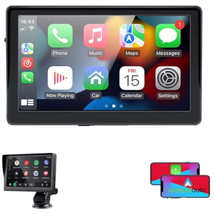 GOFORJUMP Kabelloses Carplay Android Auto, tragbar, Autobildschirm, Smart-Display, Stereo für 12 V, 24 V, Van, 7 Zoll, IPS-Touchscreen, Bluetooth 5.0, Spiegelverbindung