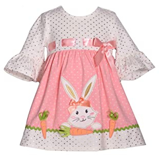Bonnie Jean Girl's Easter Dress - Pink Bunny Dress for Baby Toddler and Little Girls, Pink and Ivory, 2T