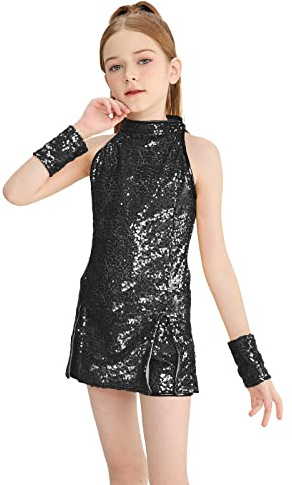 LOLANTA Mädchen Pailletten-Kostüm Hip Hop Dancewear Funkelndes Tanzkleid Gesetzt