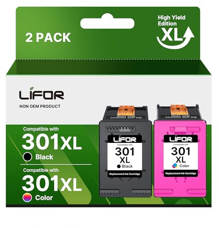 LIFOR 301 Ink Cartridges Combo Pack 301XL Ink Cartridges Black and Colour Remanufactured for HP 301 XL for Envy 4500 5530 5532 4502 4507 DeskJet 2540 2050 OfficeJet 2620 2622 4630（Packing May Vary）