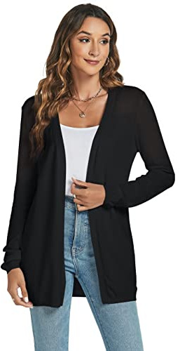 Famrrifuu Donna Cardigan Cotone Lungo Leggero Maniche Lunghe Aperto Davanti Elegante Casual Cardigan