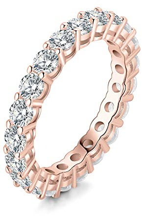 JewelryPalace 2.18ct Eternel Cubic Zirconia Bague Taille Rond Pierre Argent Massif 925 Femme, Plaqué Or Rose Empilable Bague Diamant Simulé Fiançailles Mariage Promise Alliance, Ensemble Bijoux Mariee