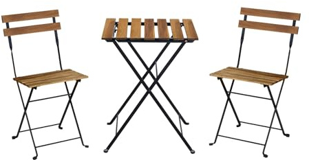 Alice's Garden - Table de bistrot Pliante Bois d'acacia et métal + 2 assises 55 x 54 cm