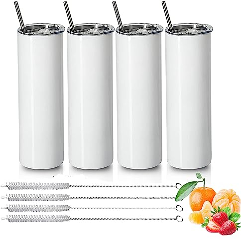Smallterm Sublimations Becher 20 Oz Schlank Gerade,Edelstahl Sublimation Rohlinge Skinny Tumbler,Mit Deckel und Stroh Halm,4 Packungen