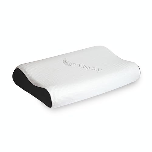 Tencel Contour Ergonomisches Nackenkissen für HWS, 60X40X12cm, Gel Memory-Schaum & Kissenbezug, höhenverstellbar, Seitenschläferkissen, ‎Memory Schaum Kopfkissen für Seitenschläfer Rückenschläfer