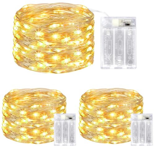 litogo Fairy Lights Battery Operated with Timer, [3 Packs/5M/50 LED] Copper Wire Micro LED String Lights Indoor, Warm White Hanging Twinkle Lights for Bedroom Christmas Party Wedding DIY Decoration
