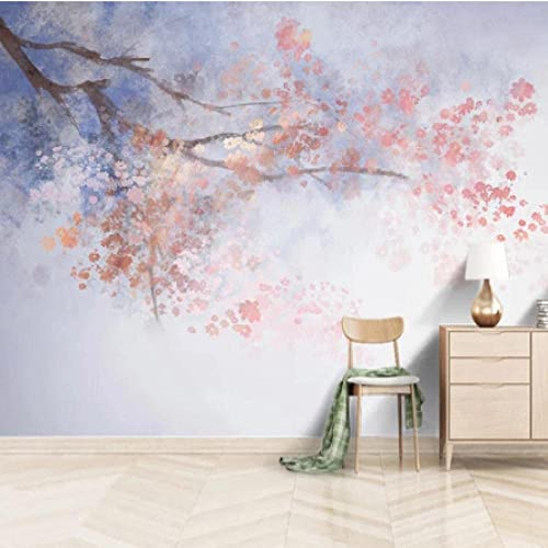 Wandbild Tapete, 3D Handgezeichnete Florale Rosa Kirschblüte Selbstklebende Tapete Zum Abziehen Und Aufkleben Für Wohnzimmer, Schlafzimmer, Tv-Hintergrund, Büro, Restaur 400 (Breite) x 280 (Höhe) cm