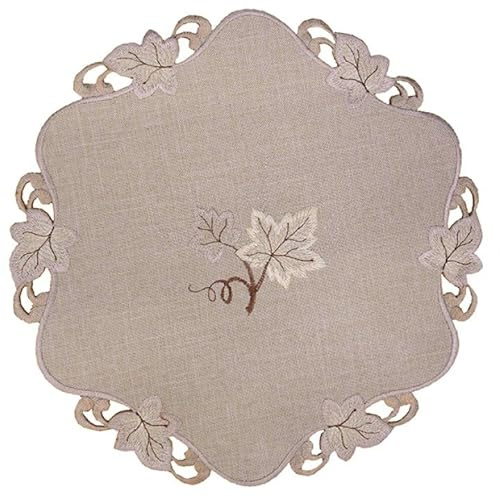 Tischdecke Mitteldecke Tischläufer Deckchen Kissenhülle Herbst beige braun Bestickt mit Blättern Leinenoptik (rund 30 cm)