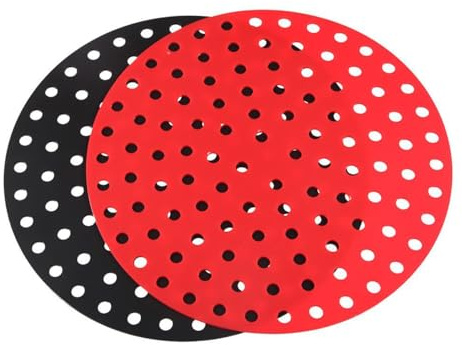 NUZAMAS 2 Pcs Air Fryer Mats 9 Inch Round Reusable Air Fryer Liners Silicone Mats Non-Stick Mat Fry Pan Baking Mat for Kitchen