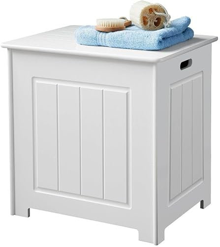 Homme Concept – Wooden Laundry Basket with Lid, Laundry Bin, Bathroom Storage, Laundry Storage, Bathroom Floor Cabinet Organiser, Laundry Hamper baskets, Crisp Finish. (White)