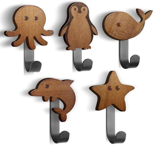 BIROYAL 5 Stück Walnussholz Kindergarderobe Kinder - Kleiderhaken Kinder - Weltraum Kindergarderobe Haken - Kinderzimmer-Dekorationsgeschenk - Kleiderhaken für Schlafzimmer, Badezimmer, Küche