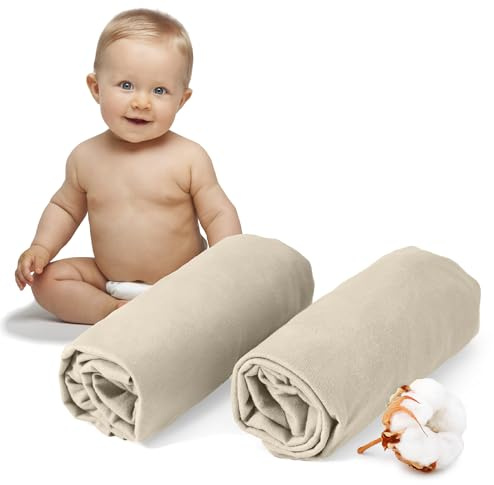 Dreamzie - Lots de 2 Draps Housse Enfant Beige - 100% Coton - Oeko Tex - Drap Housse 70x140 et Drap Housse 60x120 pour lit Bebe