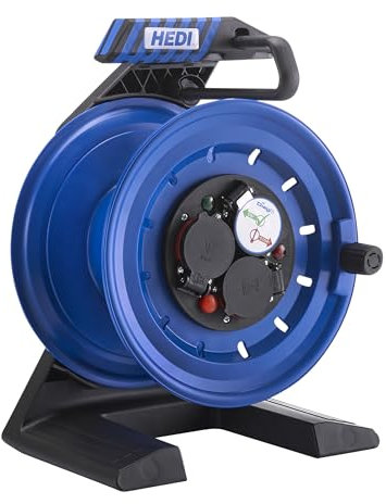 HEDI Vollkunststoff-Kabeltrommel Generation 7 Companion Leertrommel (Kabeltrommel-ø 250 mm, für bis zu 50 m Leitung, spritzwassergeschützte 3-fach Schutzkontakt-Steckdose 250 V) K7A000TF