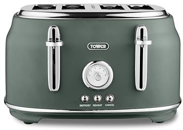 Tower T20065FOR Renaissance 4 Slice Toaster, 1630W, Forest Green