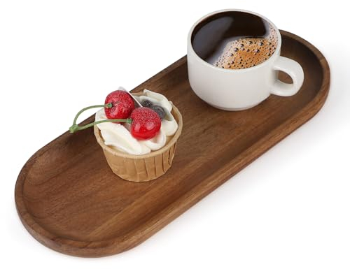 SUPAWAY Vassoio da portata ovale in legno di acacia, pezzo unico, piccolo vassoio in legno per dessert snack, piccolo vassoio in legno per decorazioni per la casa, bar, ristorante, 30 x 12 x 2 cm