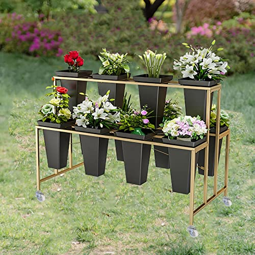 Topfpflanzenständer Aus Metall Für Den Innen- Und Außenbereich, Mit Rädern, 3-Stufiger Blumenständer, Höherer Und Niedrigerer Pflanzenhalter, Blumentopfhalter Für Die Pflanzenpräsentation Im Garten,