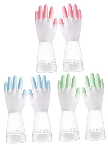 PLAFOPE 3pairs Blue Nitrile Washing Gloves Kitchen Cleaning Household and Home Work Gloves Slip-resistant