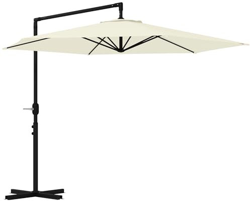 Outsunny Ombrellone da Giardino 3 x 3 m con Apertura a Manovella, Ombrellone a Sbalzo con Base a Croce, per Terrazza e Balcone, Beige