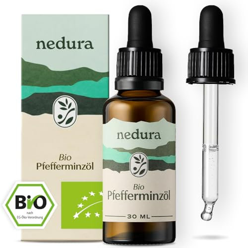 nedura® BIO Pfefferminzöl [100% NATURREIN] - Echtes Pfefferminzöl in Lebensmittelqualität - Belebend & erfrischend - Ätherisches Minzöl, Peppermint Oil - BIO-Qualität aus Griechenland - 30ml