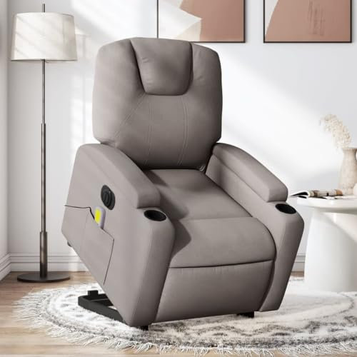 Homgoday Elektrischer Massagesessel mit Aufstehhilfe, Relaxsessel Fernsehsessel mit Liegefunktion, Seniorensessel Aufstehsessel TV Sessel Ruhesessel für Wohnzimmer Stoff Taupe