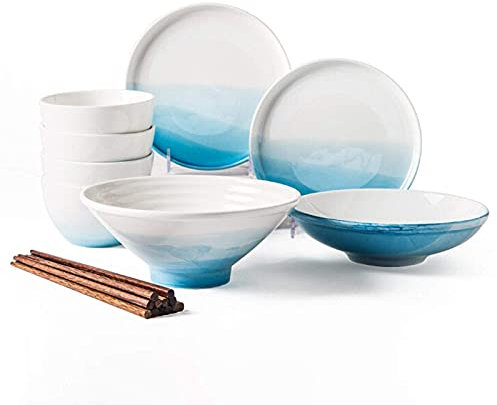 Juego de vajilla de porcelana, combinación completa de porcelana, juego de vajilla, incluye platos, juegos de cuencos, servicio para 4/6, apto para microondas y lavavajillas, para el hogar