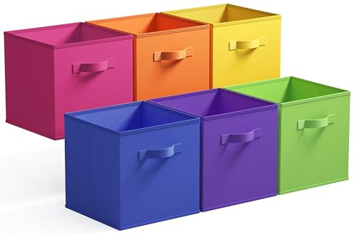 GRANNY SAYS Cubi portaoggetti scaffale, confezione da 6 scatole portaoggetti a cubo in tessuto 27x27, scatole portaoggetti quadrate per scaffali, cubi cestini portaoggetti pieghevoli - Colorato Scuro
