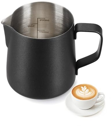 BS-VOG Brocca per latte da 200 ml, in acciaio inox, con scala di misurazione per macchina da caffè, piccola caraffa per il latte per la casa, barista, cappuccino, espresso, resistente alla ruggine