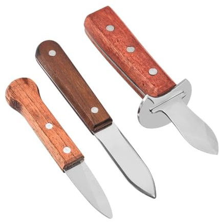 Cabilock Couteau Ouvre-huîtres 3 Pièces Manche en Bois Acier Inoxydable Coupe-huîtres Antidérapant pour Fruits De Mer Et Crustacés Outil D’Ouverture La Cuisine Marine
