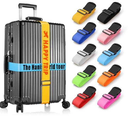Personalisierte Koffergurt mit Namen, 6 Stück - Stickerei kofferband Gurt Auffällig & Sicher, Bunt Gepäck Identifikation für Große & Kleine Reisekoffer, TAS Koffer Bänder Gepäckband ideal über Kreuz
