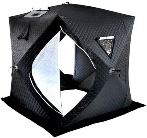 biwakzelt Outdoor-Saunahaus für 3–4 Personen, 4-Jahreszeiten-Saunahaus mit verdicktem Winter-EIS-Angelzelt, großes Fenster/Kamin, Mund, schnell zu öffnen Campingzelt(Chimney Hole Black)