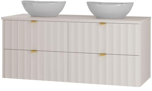 Lomadox Waschbeckenunterschrank inkl. Waschbecken 120 cm breit Waschtischunterschrank Doppelwaschtisch Badezimmerschrank in weiß