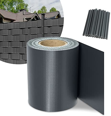 Eikuavons Zaun Sichtschutzstreifen,50M 19cm hoch Gartenzaun PVC Sichtschutz Bfür Gartenzaun, Balkon,Sichtschutzstreifen für Doppelstabmatten, Anthrazit inkl.40 Clips