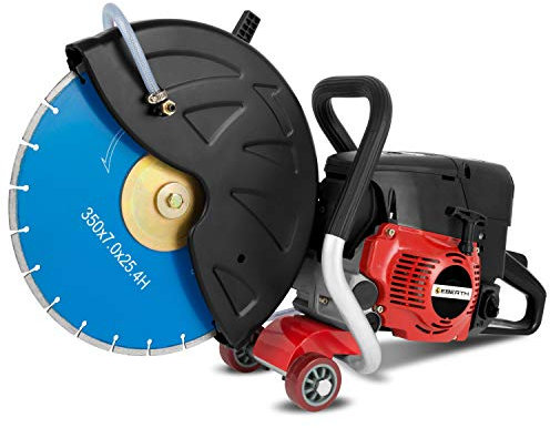 EBERTH Benzin Trennschleifer Motorflex Trennschneider für Nass- und Trockenschnitt, 350mm Trennscheibe, 2-Takt Motor mit 3 kW, 64,6 ccm Hubraum, 9500 U/Min., Seilzugstarter, max. Schnitttiefe 110mm