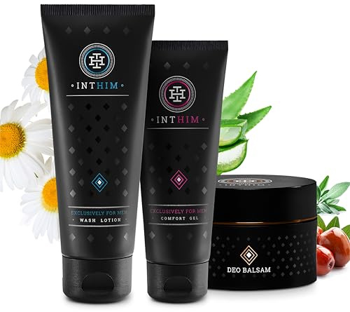 IntHim Entzündungshemmende Intimpflege Männer Set - Intim Waschlotion Herren + After Shave Intim Creme für Männer + Anti-Scheuer Deocreme - pH-Hautneutral, Frei von Parabenen